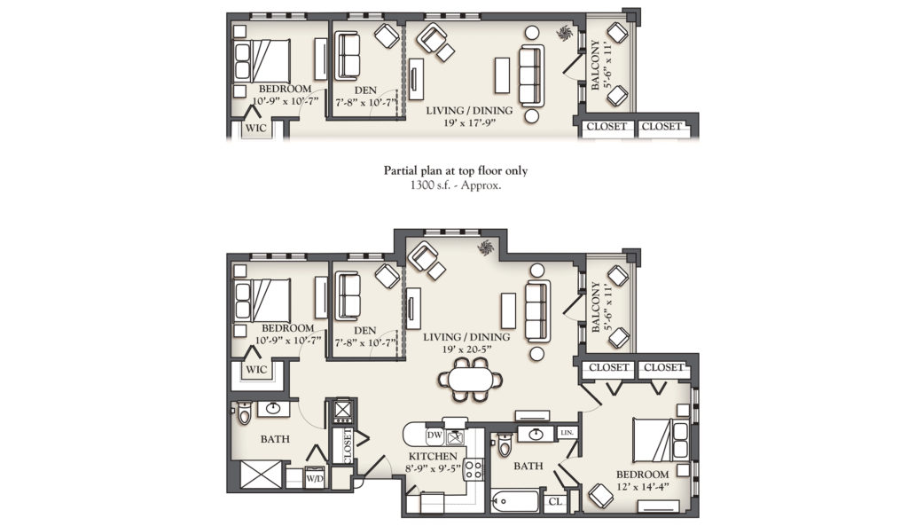 E1 Two Bedroom + Den