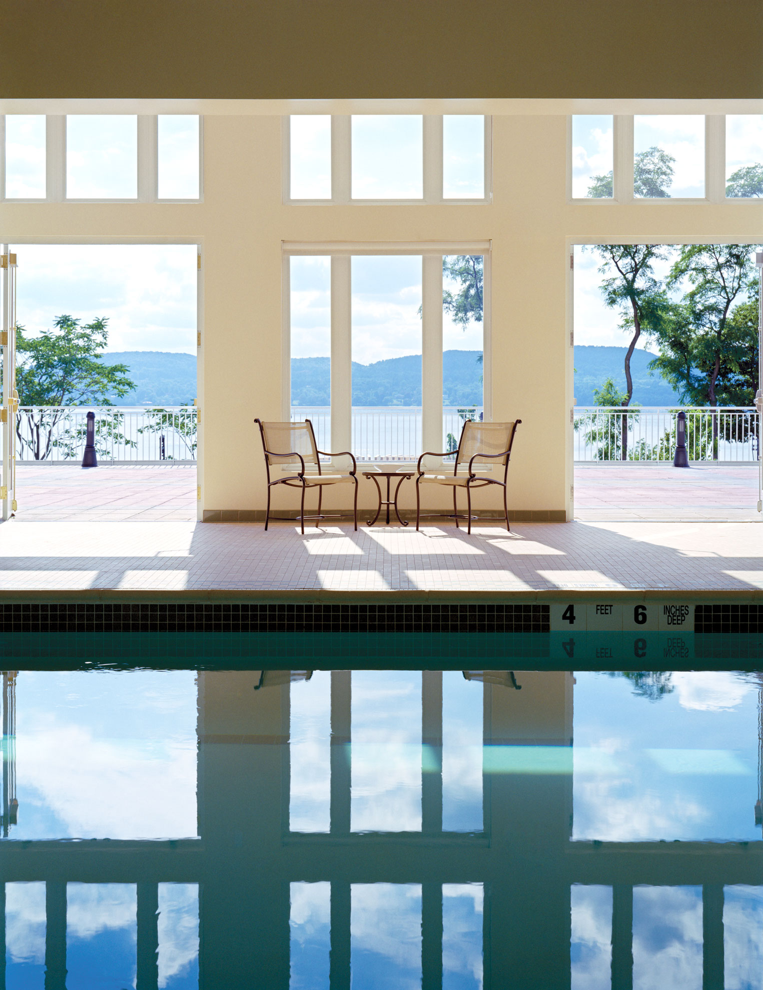 View from the swimming pool to the outside terrace