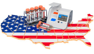 Map of the United States with Testing Kits for COvid-19