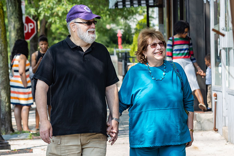 Residents strolling through town